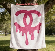 Chanel Hot Pink Dripping CC Logo Flannel Throw Blanket IMG_7047